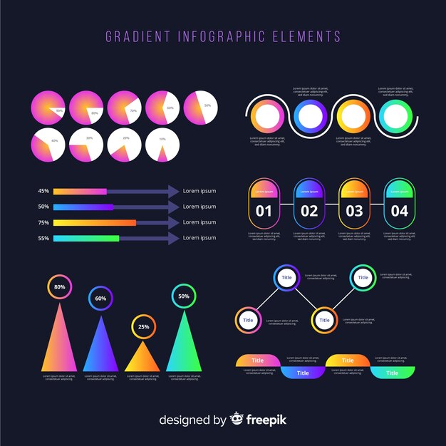Pack elementos de infografía de negocios degradados