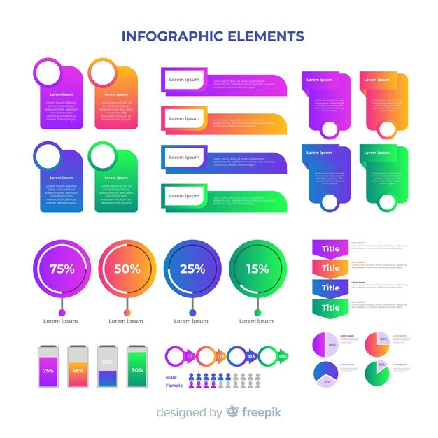 Pack elementos de infografía de negocios degradados