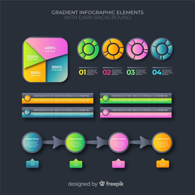 Pack elementos de infografía de negocios degradados