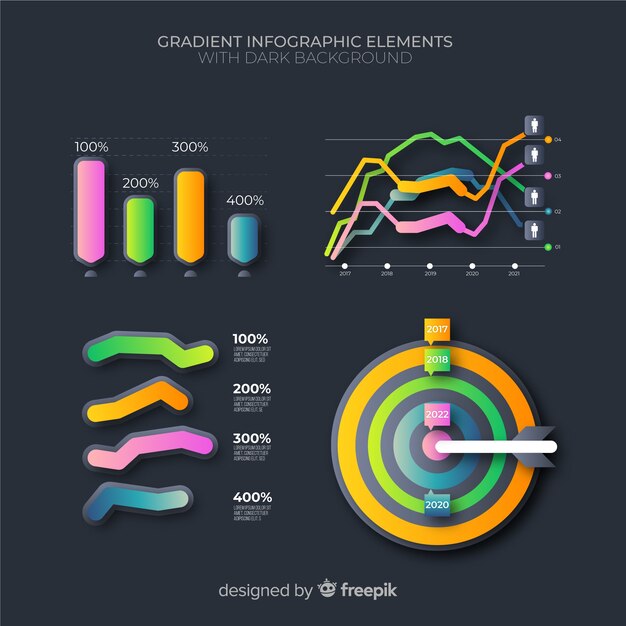 Pack elementos de infografía de negocios degradados