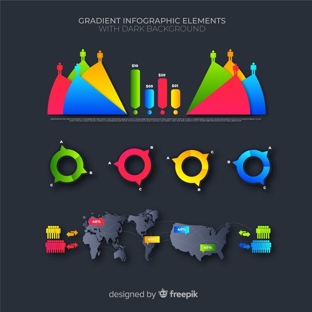 Vector gratuito pack elementos de infografía de negocios degradados