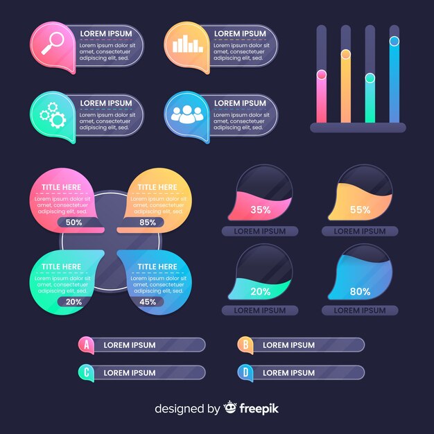 Pack elementos de infografía de negocios degradados