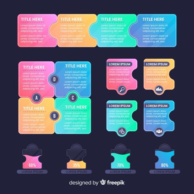 Vector gratuito pack elementos de infografía de negocios degradados