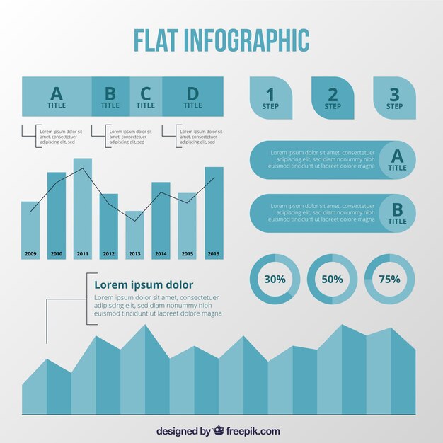 Pack de elementos infográficos azules en diseño plano