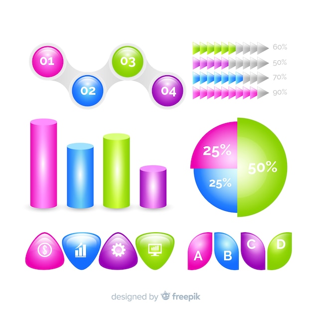 Vector gratuito pack de elementos infográficos brillantes