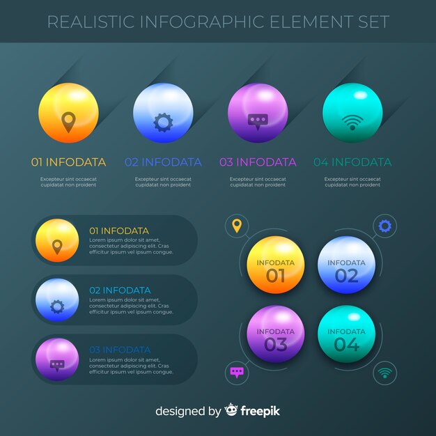 Pack de elementos infográficos brillantes