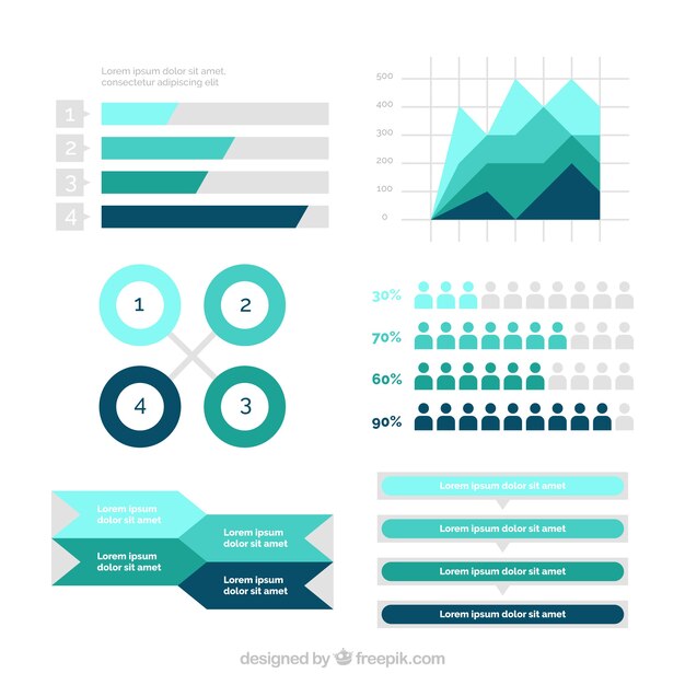 Pack de elementos infográficos de color verde y azul