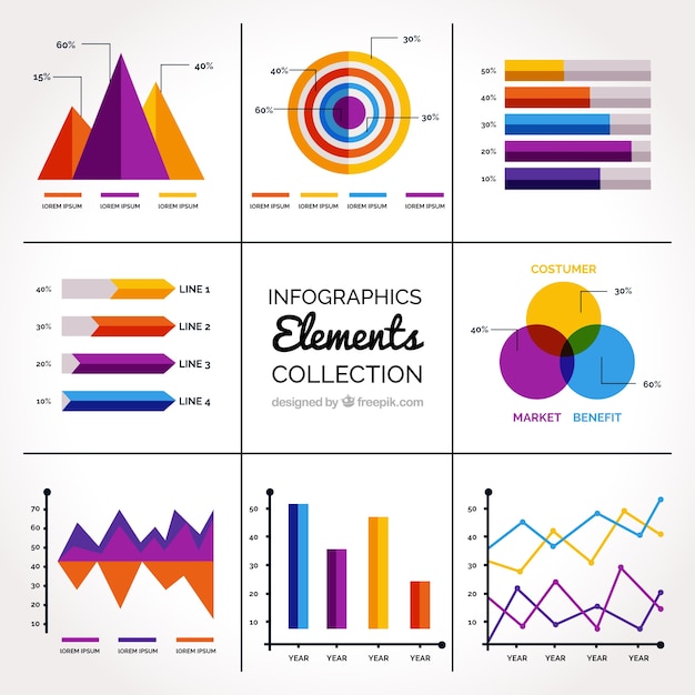 Vector gratuito pack de elementos infográficos coloridos