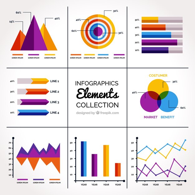Pack de elementos infográficos coloridos 