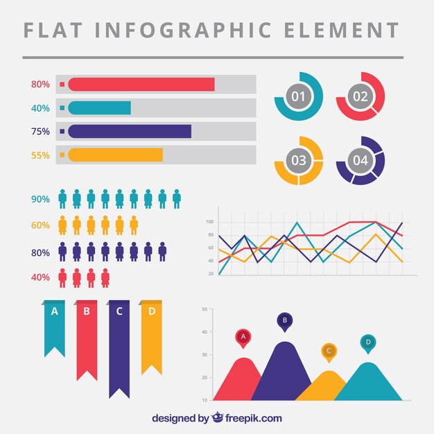 Pack de elementos infográficos con cuatro colores