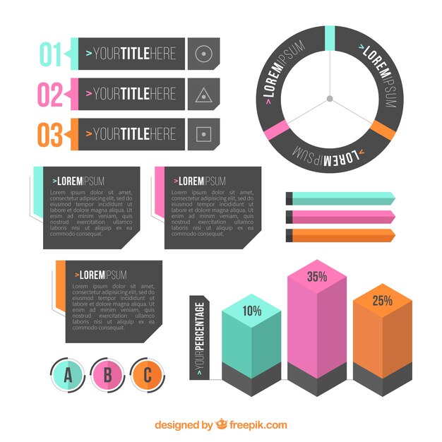 Pack de elementos infográficos con diferentes colores