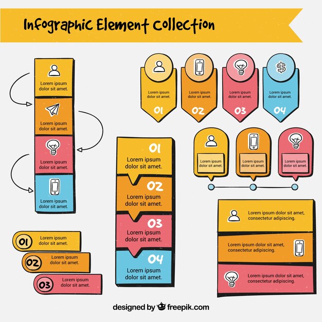 Pack de elementos infográficos a mano