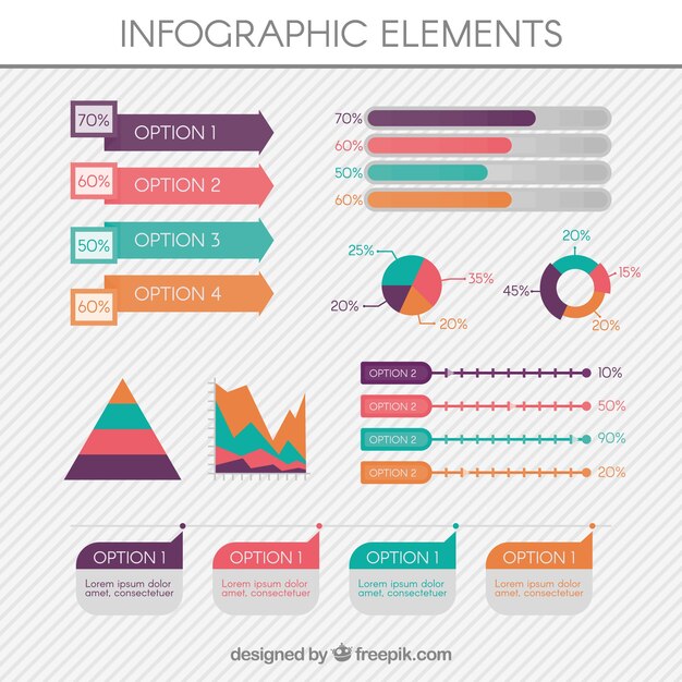 Pack de elementos infográficos útiles con diferentes colores