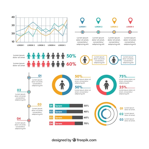 Pack de elementos infográficos útiles en diseño plano