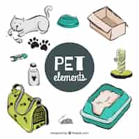 Vector gratuito pack de elementos de mascota dibujados a mano