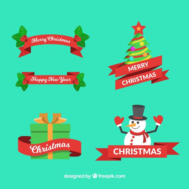 Pack de elementos de navidad con cintas rojas