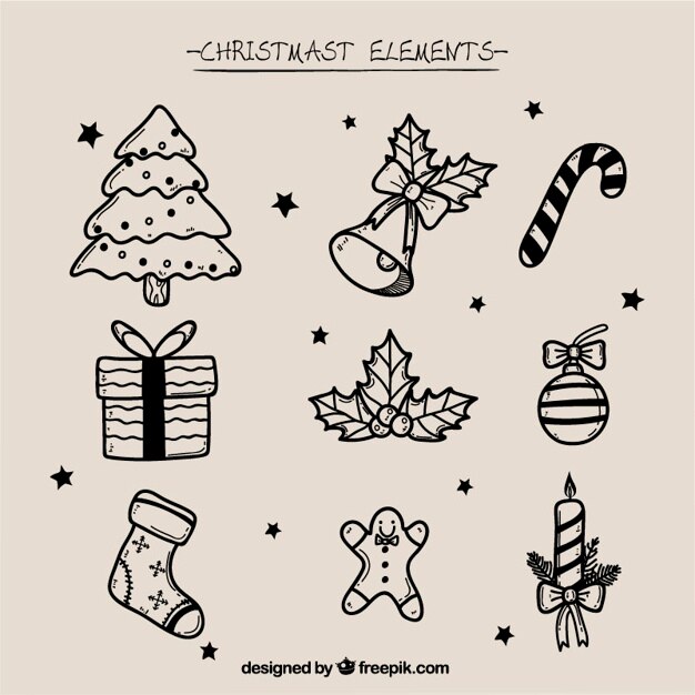 Pack de elementos de navidad dibujados a mano 