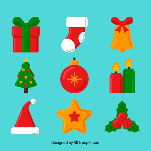 Pack de elementos de navidad en diseño flat