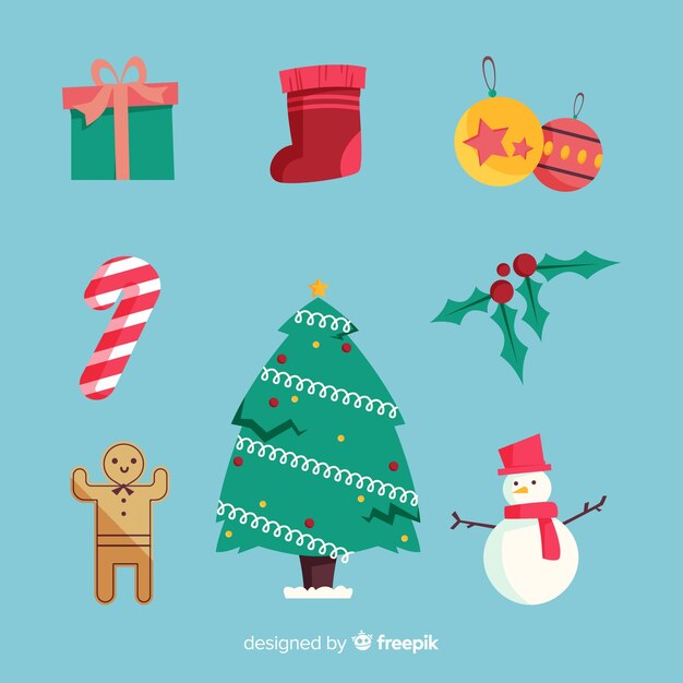 Pack de elementos de navidad en estilo flat
