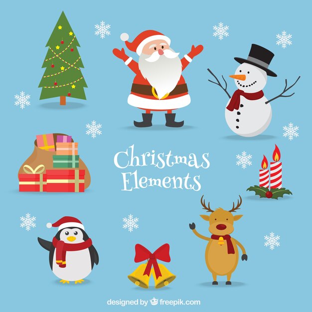 Pack de elementos de navidad con personajes adorables 
