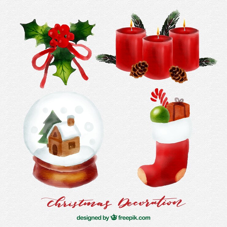 Vector gratuito pack de elementos navideños de acuarela