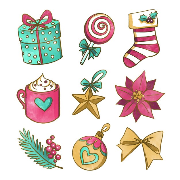 Pack de elementos navideños en acuarela