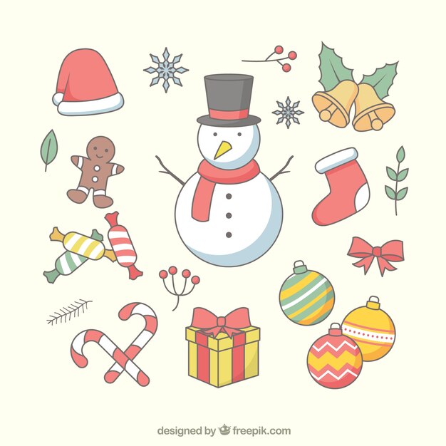 Pack de elementos navideños decorativos dibujados a mano 