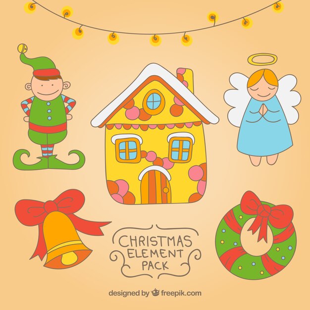 Pack de elementos navideños dibujados a mano