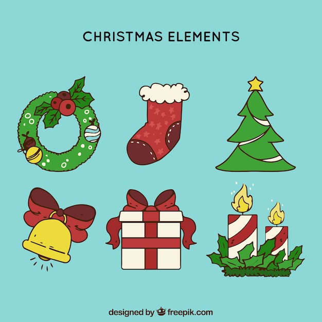 Pack de elementos navideños dibujados a mano
