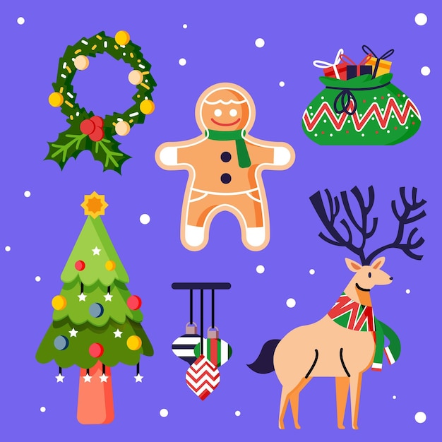 Vector gratuito pack de elementos navideños dibujados