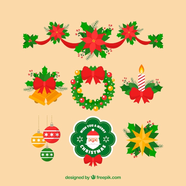 Vector gratuito pack de elementos navideños en diseño plano