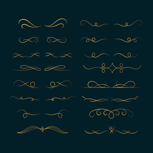 Pack de elementos ornamentales caligráficos dorados