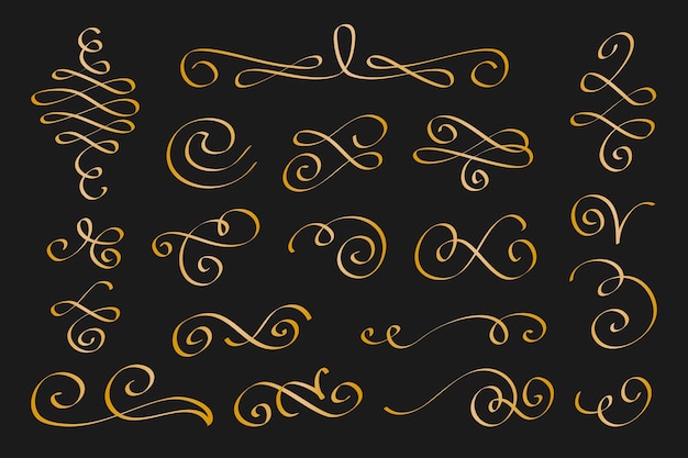 Vector gratuito pack de elementos ornamentales caligráficos dorados