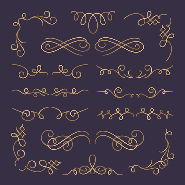 Pack de elementos ornamentales caligráficos dorados