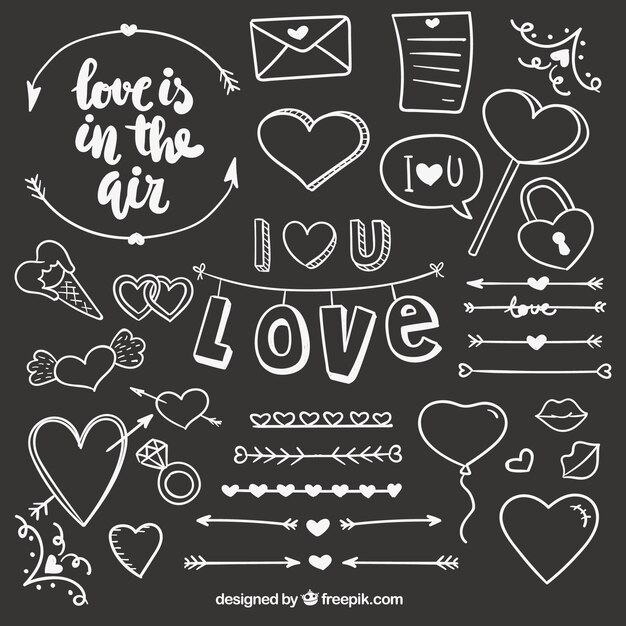 Pack de elementos ornamentales dibujados a mano de valentín