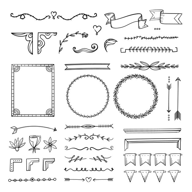 Pack de elementos ornamentales dibujados a mano