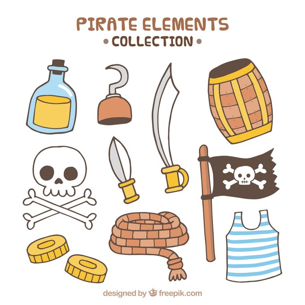 Pack de elementos de pirata dibujados a mano 