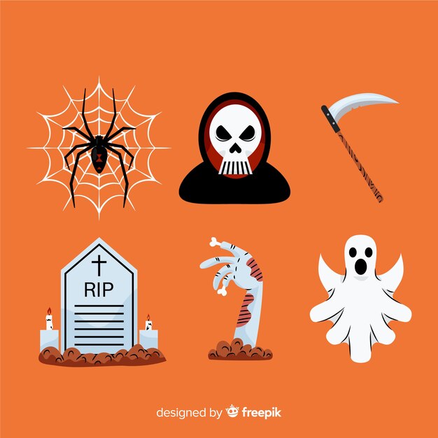 Pack de elementos planos de halloween