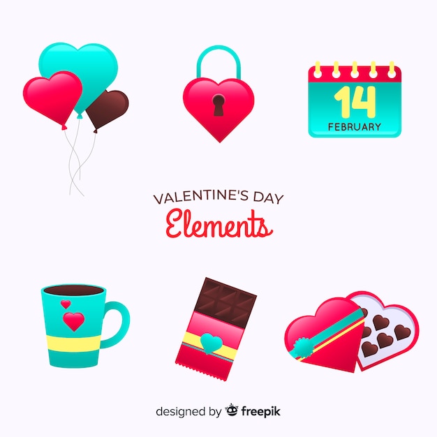 Pack de elementos planos de san valentín