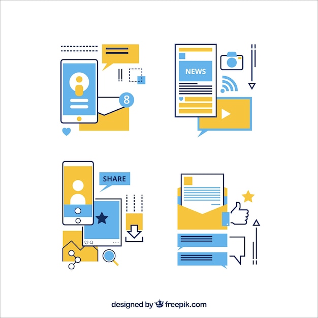 Pack de elementos de redes sociales en diseño plano