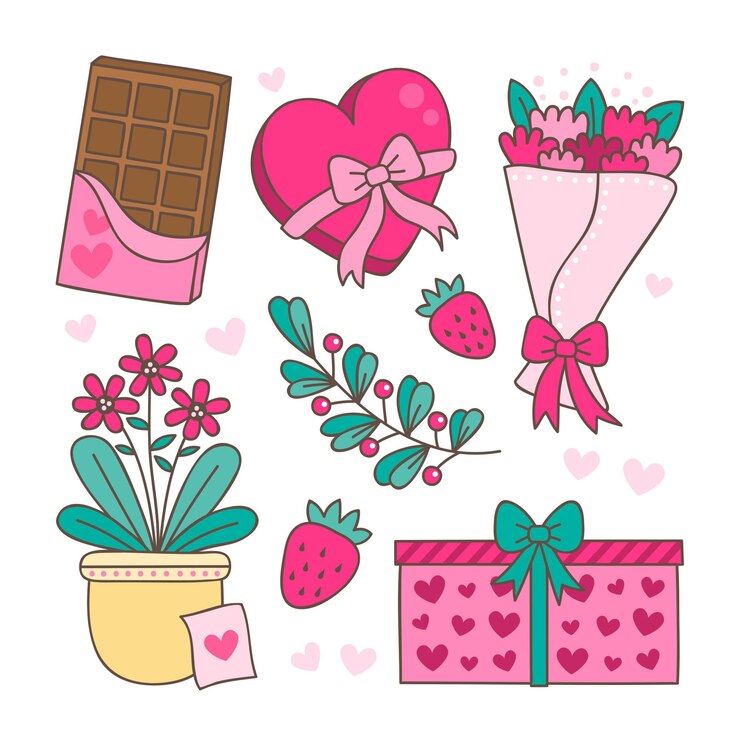 Vector gratuito pack de elementos de san valentín dibujados