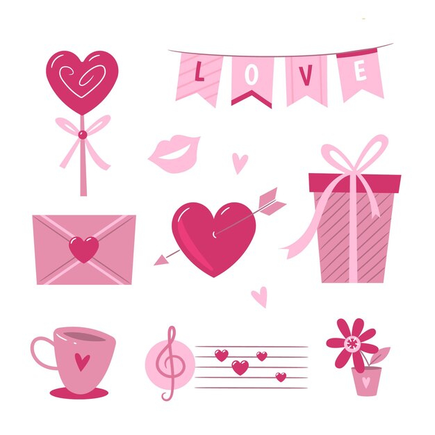 Pack de elementos de san valentín dibujados