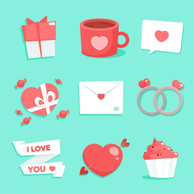 Pack de elementos de san valentín dibujados
