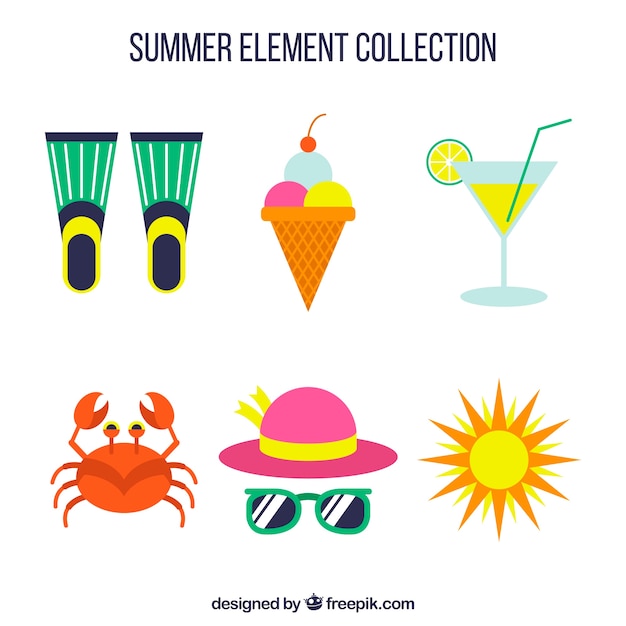Pack de elementos de verano en diseño plano 