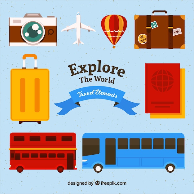 Pack de elementos de viaje y transporte