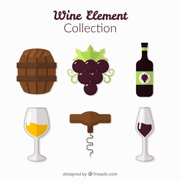 Pack de elementos de vino en diseño plano 