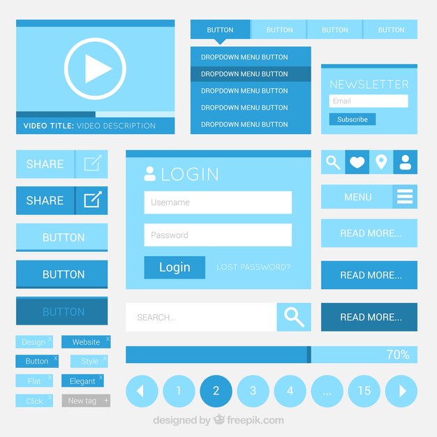 Pack de elementos web azules