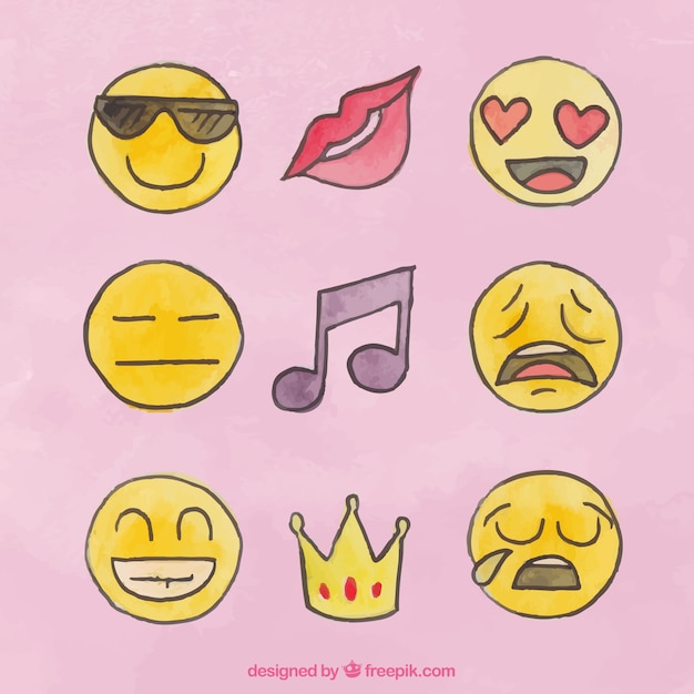 Vector gratuito pack de emoticonos de acuarela dibujados a mano