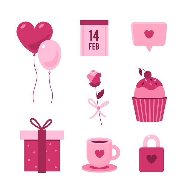 Pack de encantadores elementos planos de san valentín