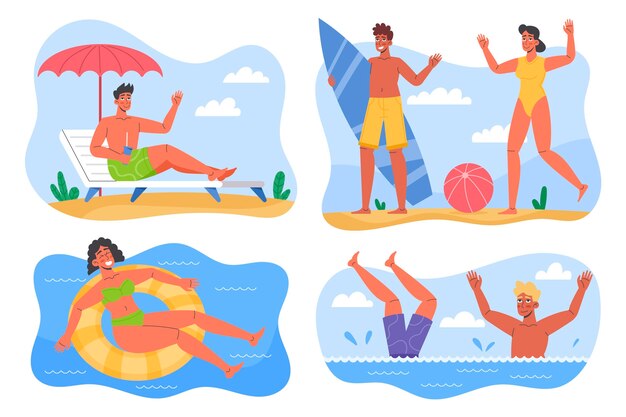 Pack de escenas de verano planas orgánicas